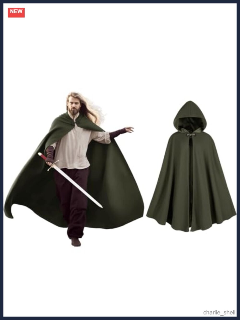 Velvet Medieval Cloak with Hood Renaissance Costume Toggle Closure